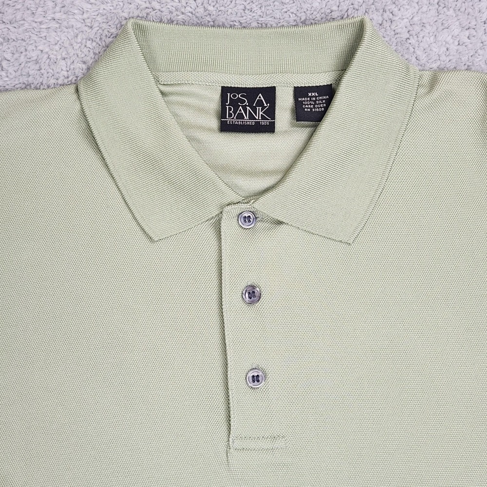 Jos. A. Bank Polo Shirt Mens 2XL XXL Light Green 100% Silk Short Sleeve Golf - Picture 2 of 14